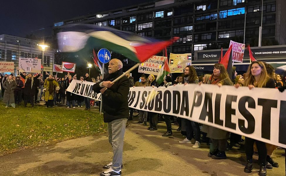 Large prosvjednik ma%c4%91e palestinskom zastavom